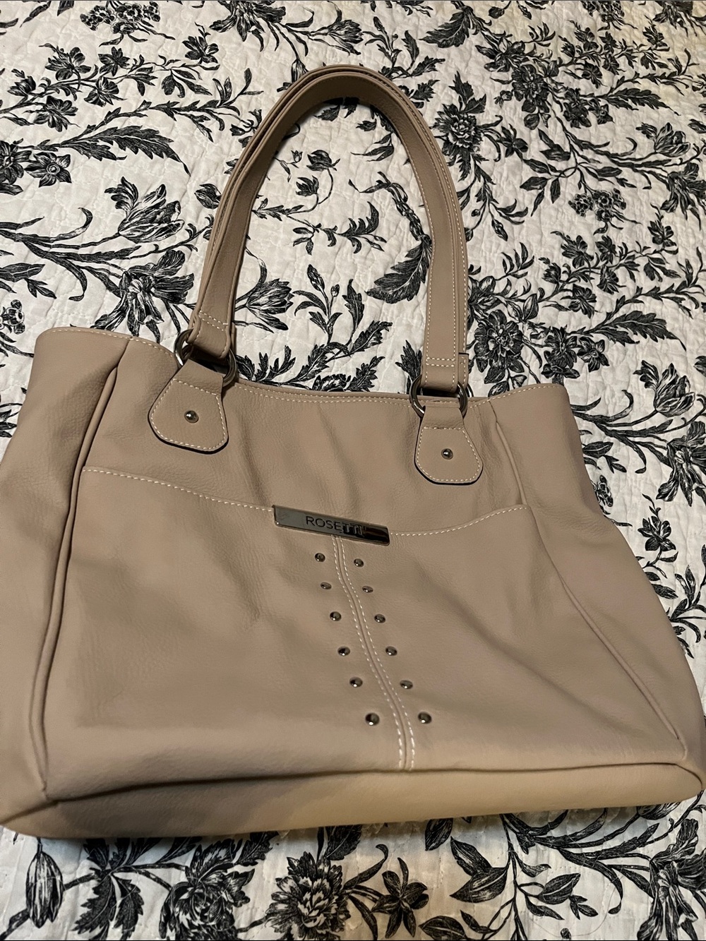 Rosetti Beige Stud-Accent Shoulder Tote